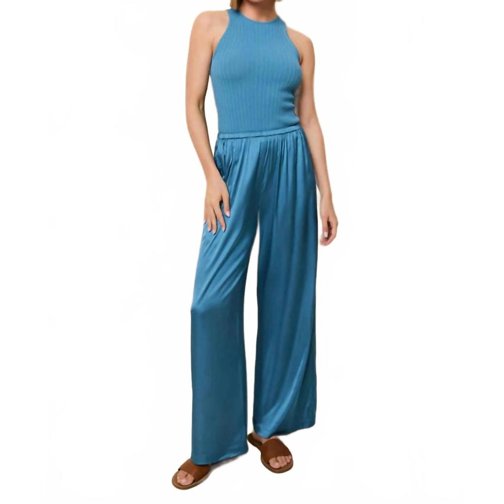 NEW SOLID & STRIPED monaco satin pant in french blue - Picture 1 of 5